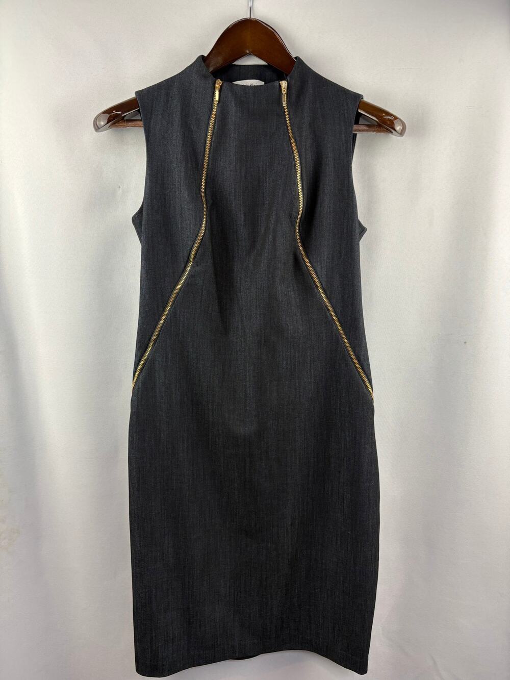 Women’s Calvin Klein Size 2 Black Pencil Dress w/ Gold Zippers